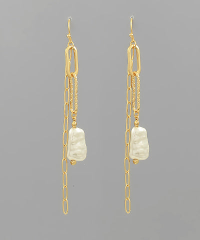 GS PEARL & PAPER CLIP CHAIN DROP EARRING