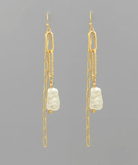 GS PEARL & PAPER CLIP CHAIN DROP EARRING