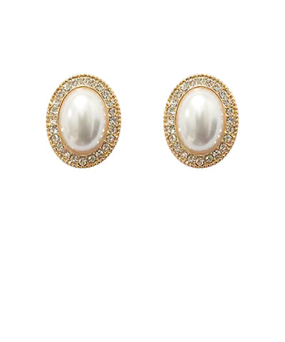 GS OVAL PEARL & CRYSTAL EARRING