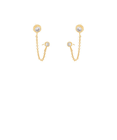 GS PAVE TWO ROUND LINKED CHAIN EARRING
