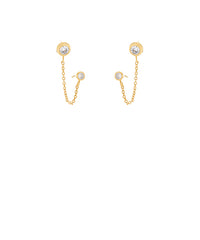 GS PAVE TWO ROUND LINKED CHAIN EARRING