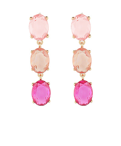GS GLASS OVAL LINEAR 3 DROP EARRINGS