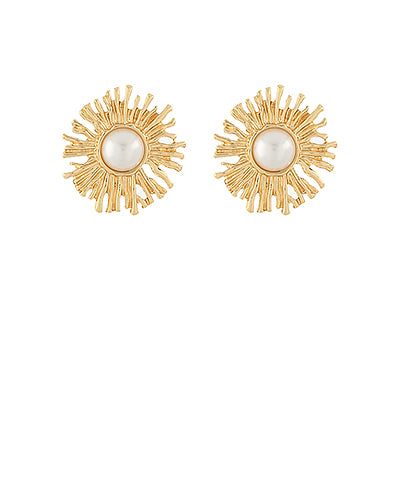 GS ACCENTED PEARL & SUN METAL EARRINGS