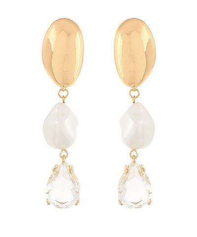 GS LINEAR OVAL & PEARL EARRING