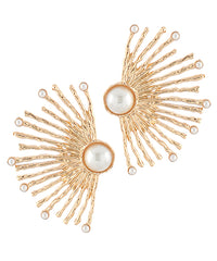 GS GLASS ACCENT HALF SUNBURST PEARL EARRINGS