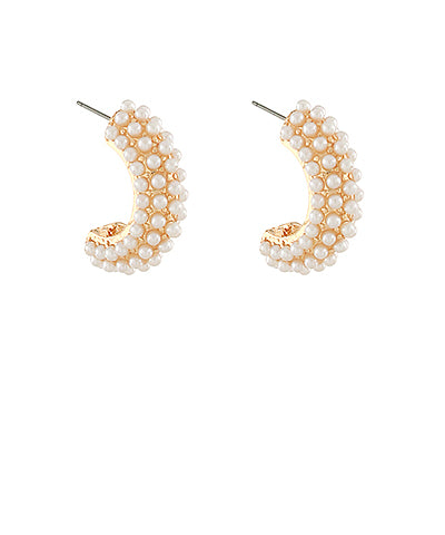 GS PAVE PEARL HOOPS