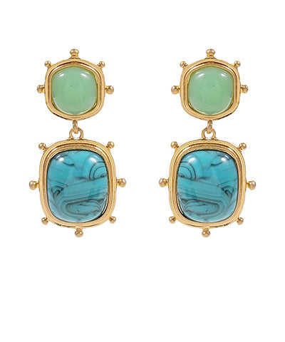 GS STUDDED SQUARE STONE DANGLE EARRING