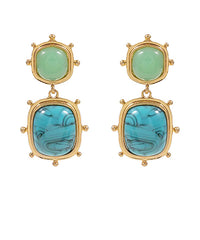 GS STUDDED SQUARE STONE DANGLE EARRING