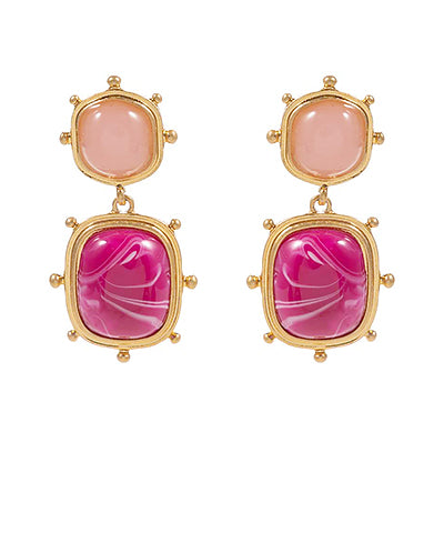 GS STUDDED SQUARE STONE DANGLE EARRING