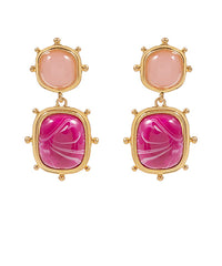 GS STUDDED SQUARE STONE DANGLE EARRING