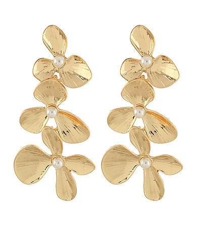 GS TEXTURED FLOWER & PEARL LINEAR EARRINGS