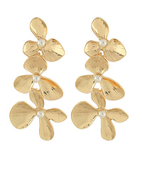 GS TEXTURED FLOWER & PEARL LINEAR EARRINGS