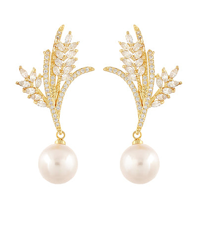 GS PAVE BRANCH & PEARL EARRING
