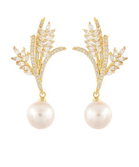 GS PAVE BRANCH & PEARL EARRING