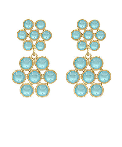 GS STONE & DOUBLE FLOWER DROP EARRING