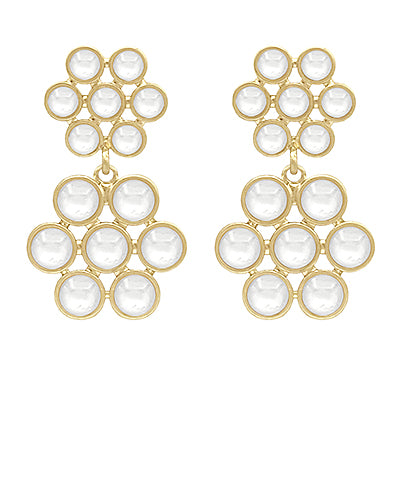 GS STONE & DOUBLE FLOWER DROP EARRING