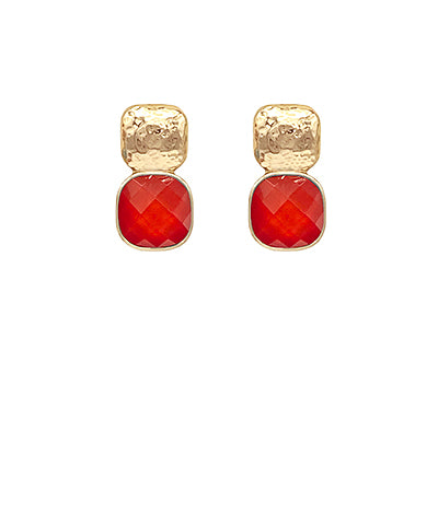 GS 12MM STONE & METAL DOUBLE SQUARE EARRINGS