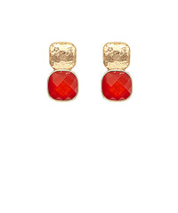 GS 12MM STONE & METAL DOUBLE SQUARE EARRINGS