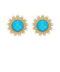 GS DOTTED PEARL & ROUND STONE EARRINGS
