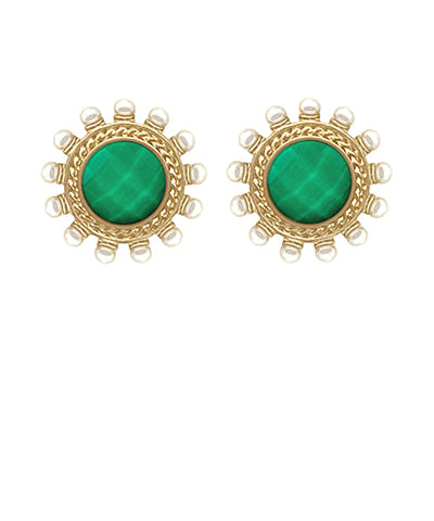 GS DOTTED PEARL & ROUND STONE EARRINGS