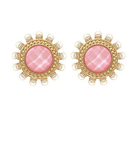 GS DOTTED PEARL & ROUND STONE EARRINGS