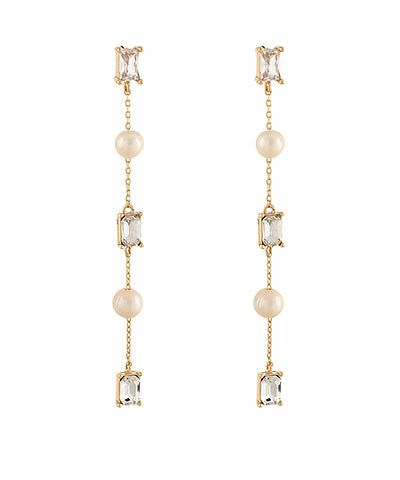 GS LINEAR BAGUETTE AND PEARL EARRING