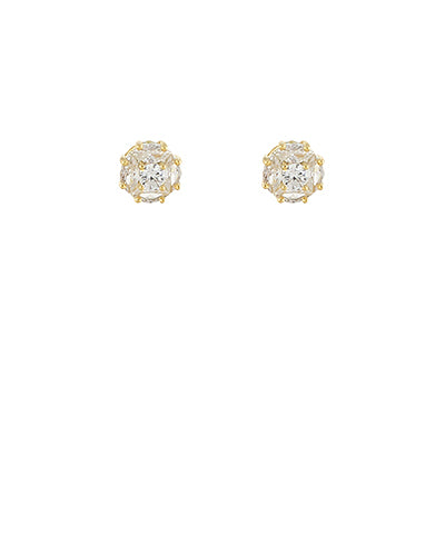 GS PAVE BAGUETTE ROUND STUD EARRINGS