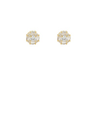 GS PAVE BAGUETTE ROUND STUD EARRINGS
