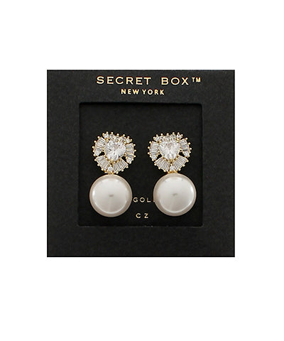 GS CZ CLUSTER & PEARL DROP EARRINGS