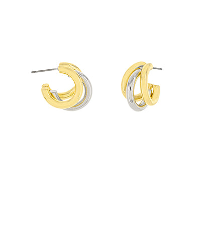GS TWOTONE TRIPLE GOLD PLATED HOOPS