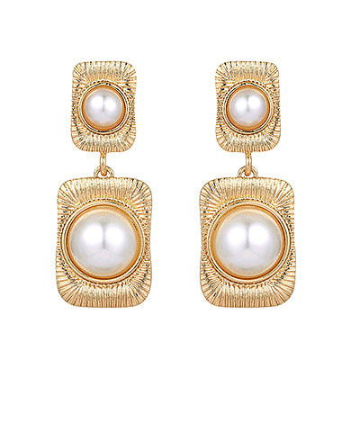 GS TEXTURED SQUARE & PEARL DOME EARRING