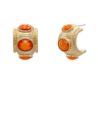GS ANTIQUE BOLD FACETED STONE HOOPS