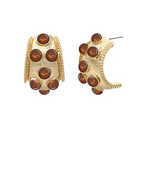 GS ANTIQUE CATS EYE STONE BOLD HOOPS