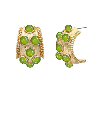 GS ANTIQUE CATS EYE STONE BOLD HOOPS