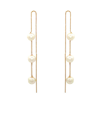 GS 3 PEARL & BAR PULL THROUGH CHAIN DROP EARRINGS