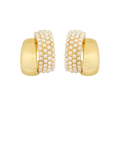 GS LAYERED PAVE PEARL AND METAL HOOPS