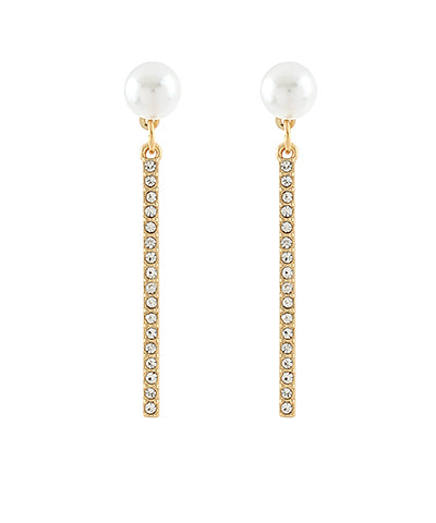 GS PEARL AND PAVE CRYSTAL BAR EARRING