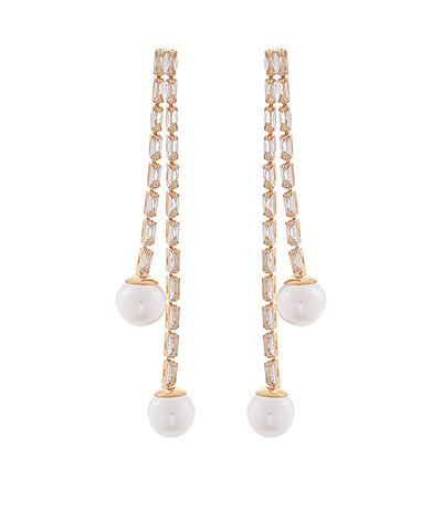 GS END PEARL LAYERED BAGUETTE EARRINGS
