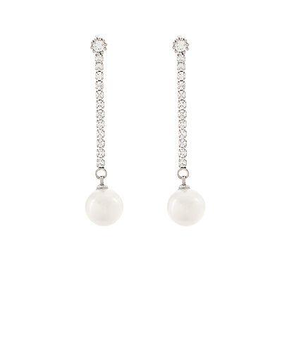 GS 10 MM PEARL PAVE CZ CHAIN EARRINGS