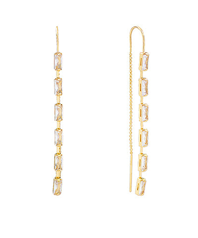 GS CZ BAGUETTE CHAIN THREADER EARRING