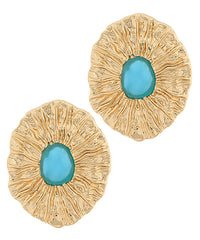 GS TEXTURED OVAL W STONE EARRINGS
