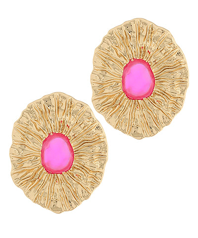 GS TEXTURED OVAL W STONE EARRINGS