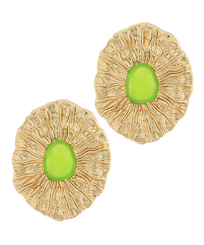 GS TEXTURED OVAL W STONE EARRINGS
