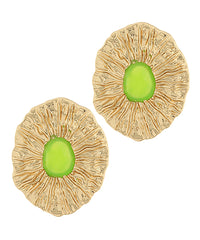 GS TEXTURED OVAL W STONE EARRINGS