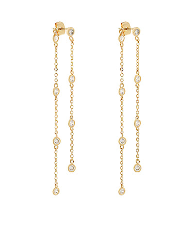 GS CZ STONE CHAIN LINEAR FRONT BACK EARRING
