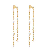 GS CZ STONE CHAIN LINEAR FRONT BACK EARRING