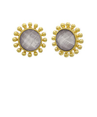 GS DOTTED AND FACETED ROUND STONE EARRINGS