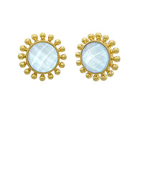 GS DOTTED AND FACETED ROUND STONE EARRINGS