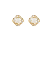 GS PAVE LOVE KNOT AND PEARL STUD EARRINGS