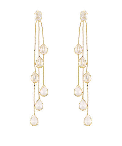 GS FRINGE END TEARDROP CRYSTAL & BAGUETTE EARRINGS